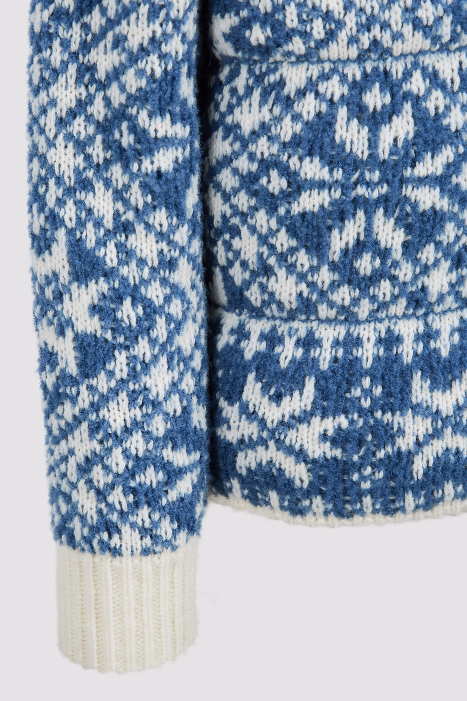 Padded Bouclé Wool Zip-Up Cardigan Girl White & Light Blue Moncler 4